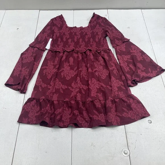 Wild Moss Dress Womens Large Red Floral Square Neck Bell Sleeve Fit & Flare Mini - Picture 7 of 7